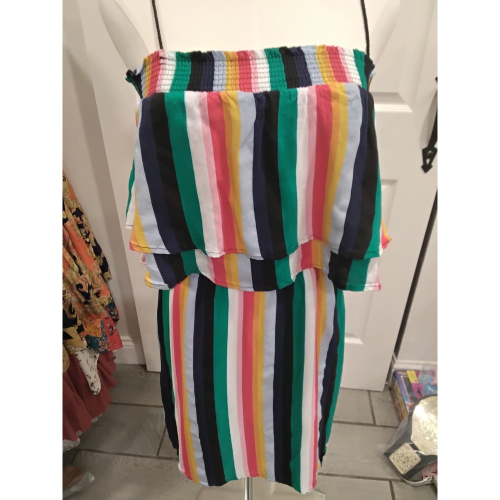 Jack by BB Dakota Rainbow Striped Tiered Ruffle Mini Dress JK208696 Small